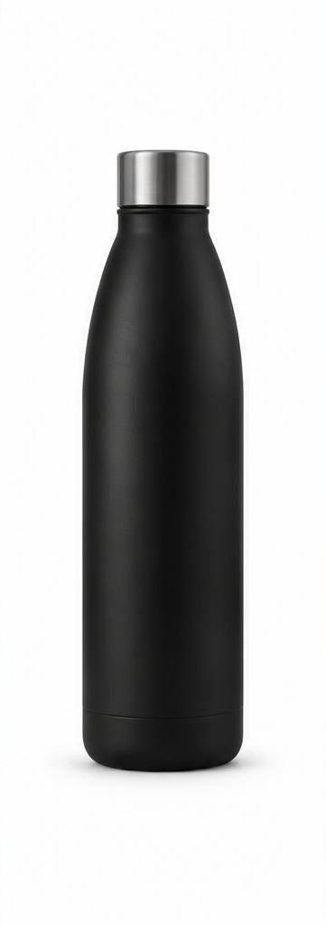 White background view of an illustrative matte black water bottle